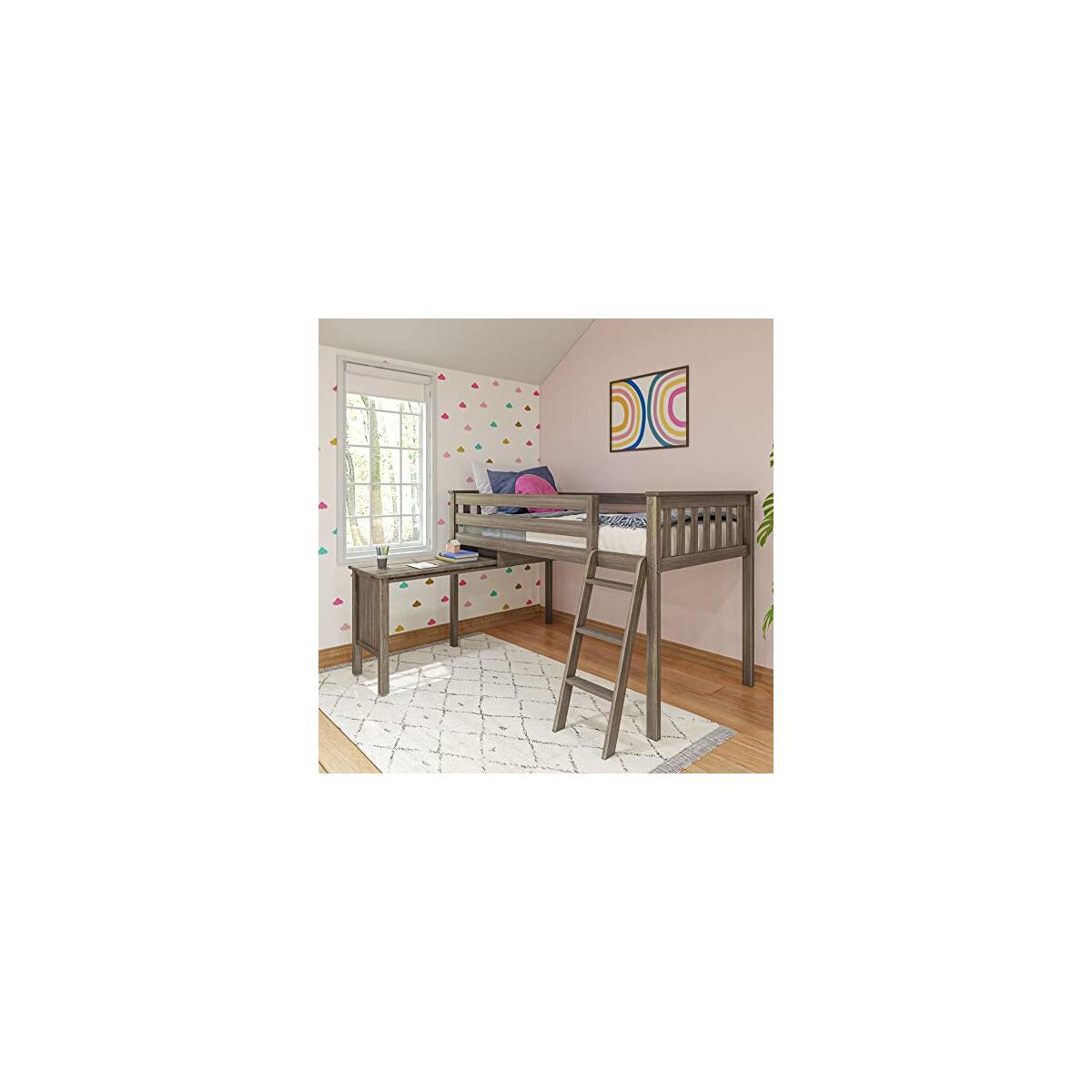 Max & Lily Low Loft Bed, Twin Bed Frame For Kids With Pull-Out Desk, Clay