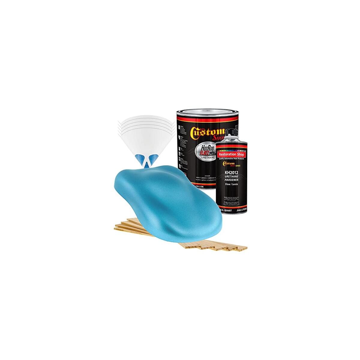 Custom Shop - Azure Blue Metallic - Hot Rod Flatz Flat Matte Satin Urethane Auto Paint - Complete Gallon Paint Kit - Professional Low Sheen Automotive, Car Truck Coating, 4:1 Mix Ratio