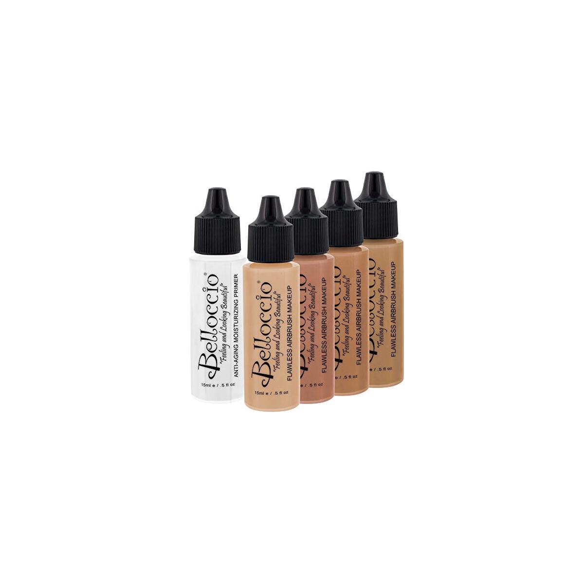 Belloccio Medium Color Shade Foundation Set - Professional Cosmetic Airbrush Makeup in 1/2 oz Bottles