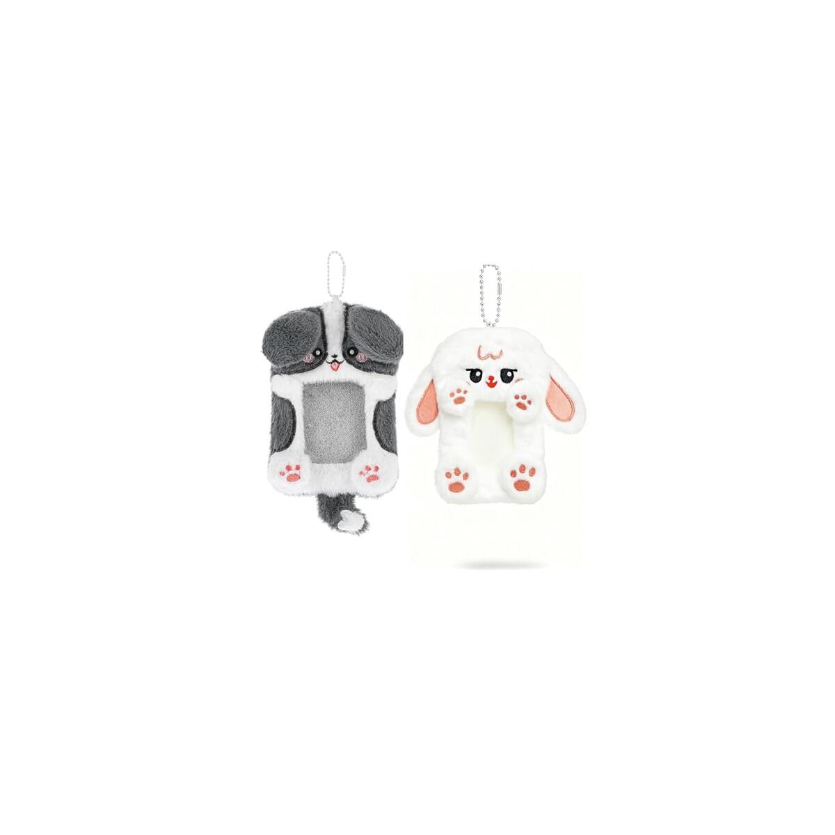 2PCS Cute Plush Photocard Holder with Keychain, Cartoon Animal Photo Sleeve ID Bank Badge Holder, Soft Idol Photo Protective Cover for Fans School Office, Best Christmas Birthday Gift