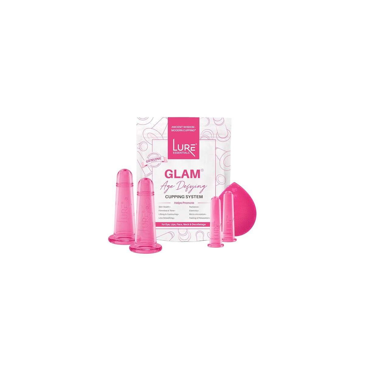 Glam Facial Face Cupping Set - Cupping Therapy Sets Massage Kit with Silicone Cleansing Brush for Instantly Ageless Skin, Works for Fine Lines & Wrinkles, Improves Collagen (GLAM - Pink)