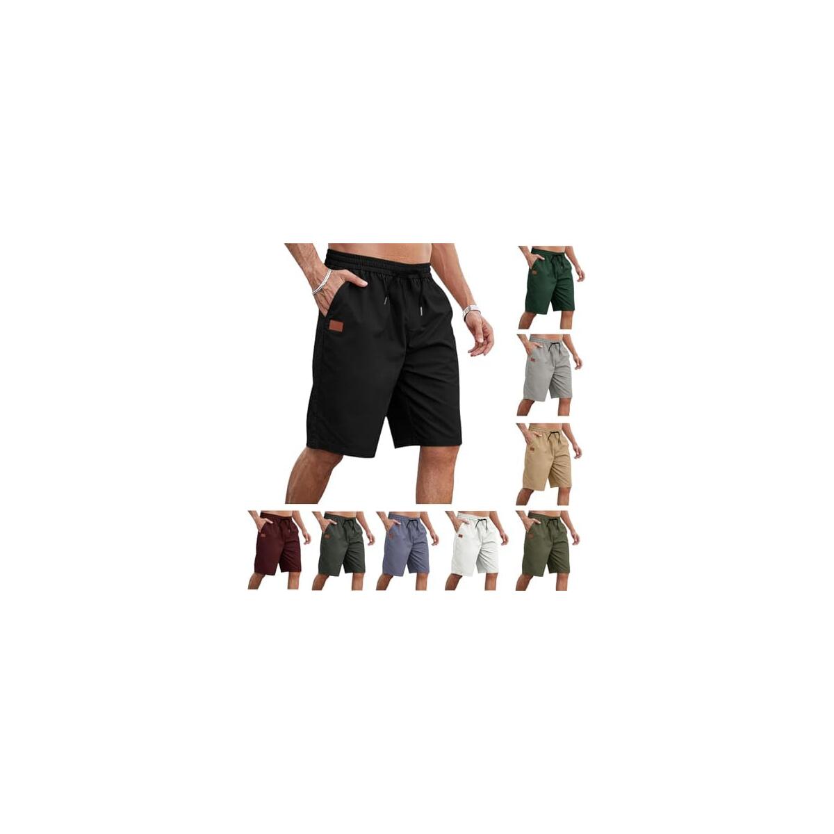 Mens Shorts Casual Knee Length Lightweight Hiking Shorts Loose Fit Drawstring Summer Beach Short Pants with Pockets