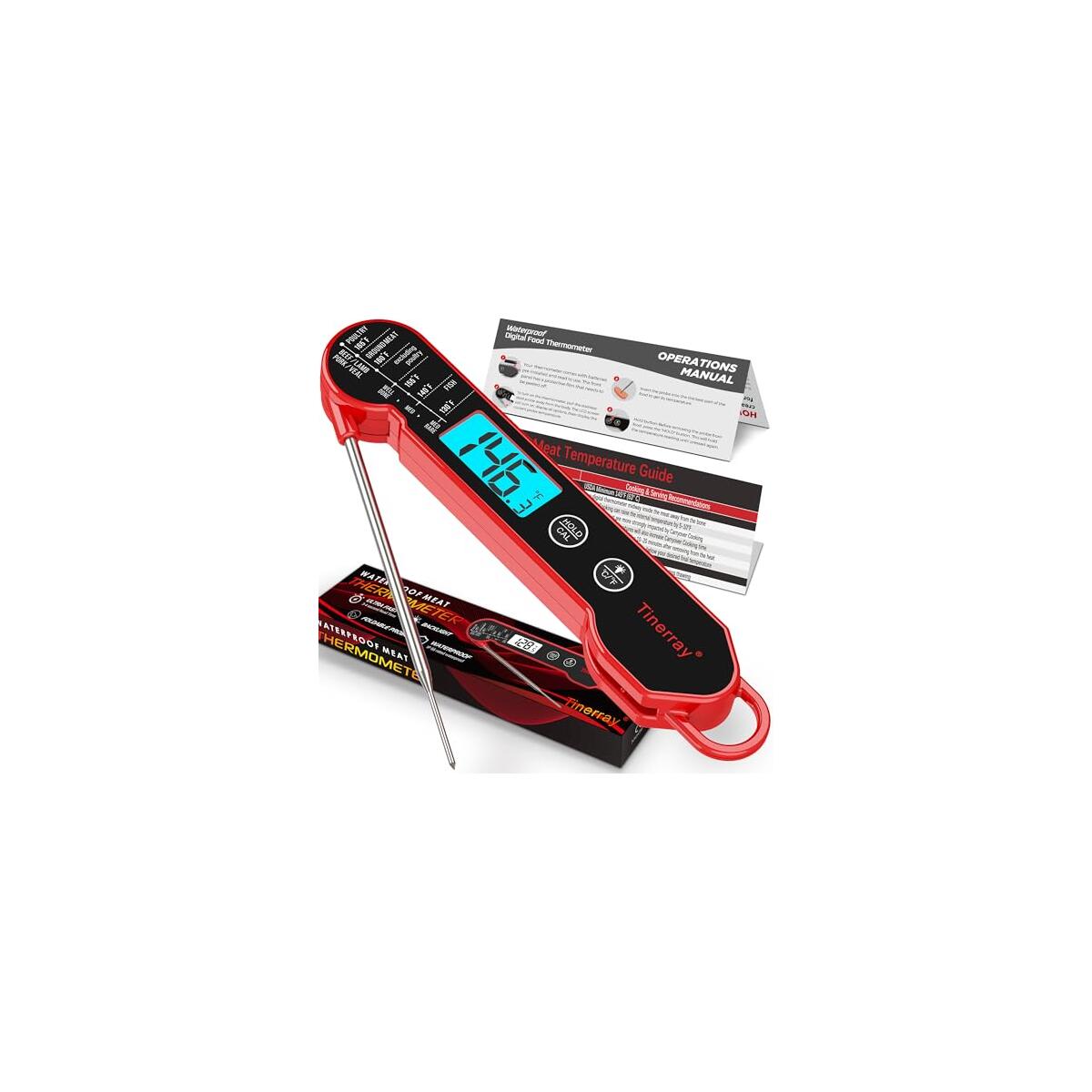 Professional Digital Meat Thermometer Instant Read Waterproof &ndash; Folding Probe Food Thermometer with Backlight & Calibration, Fast Read for BBQ, Grill, Deep Fry, Cooking, Liquids, Gift for Chef