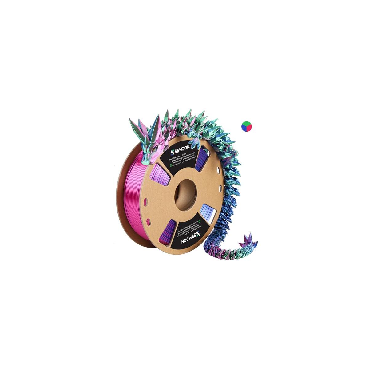 2026 New SEMDON PLA Filament 1.75mm, Christmas Filament 3D Printer Filament,Dimensional Accuracy +/-0.02mm, Metal 3D Silk Filament for Most FDM,1KG Spool(2.2lbs),Green/Red/Blue