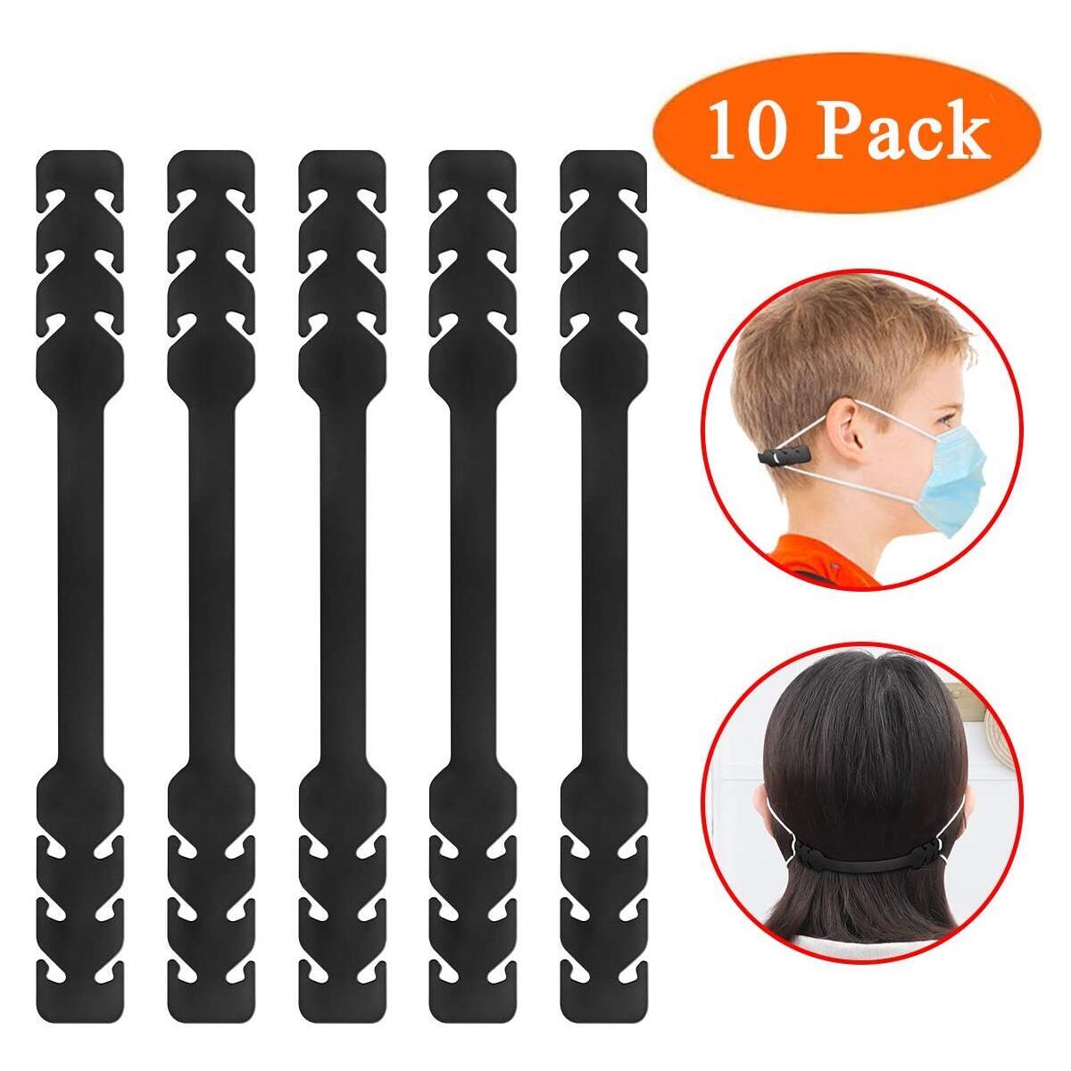 Elastic Ear Strap Hook Holder for Kids /& Adults Relieve Ear Pain Anti-Tightening Soft Ear Saver Protector Silicone Mask Strap Extender with Buttons Black 10pcs Adjustable Anti-Slip Mask Extender