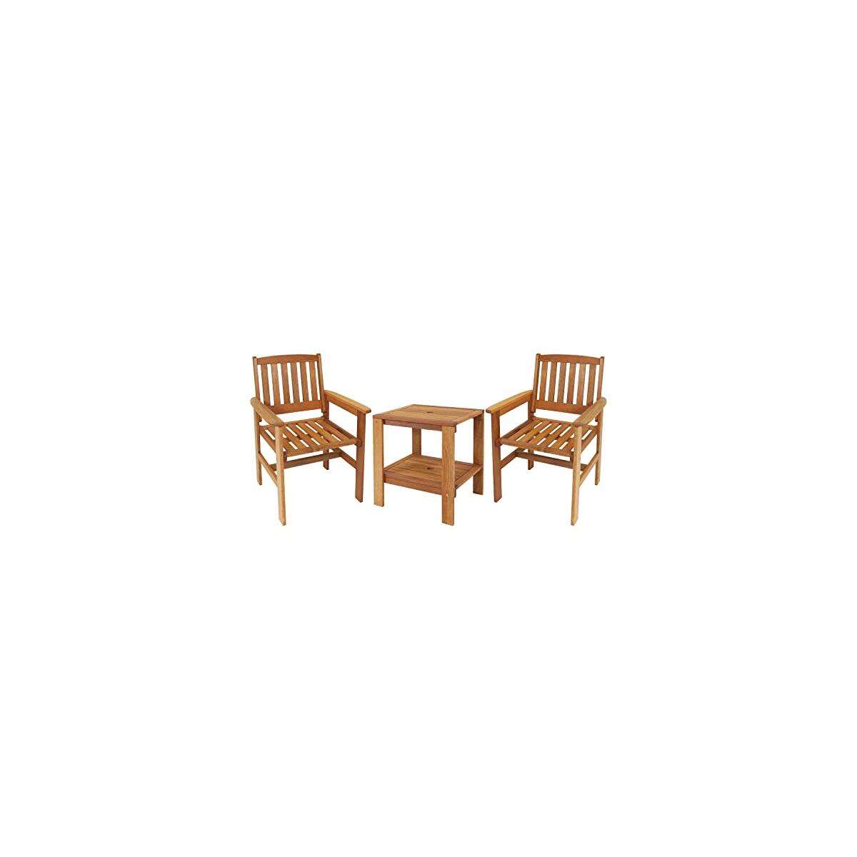 Sunnydaze Meranti Wood 3-Piece Outdoor Patio Conversation Set - 2 Chairs and 1 Table - Teak Oil Finish
