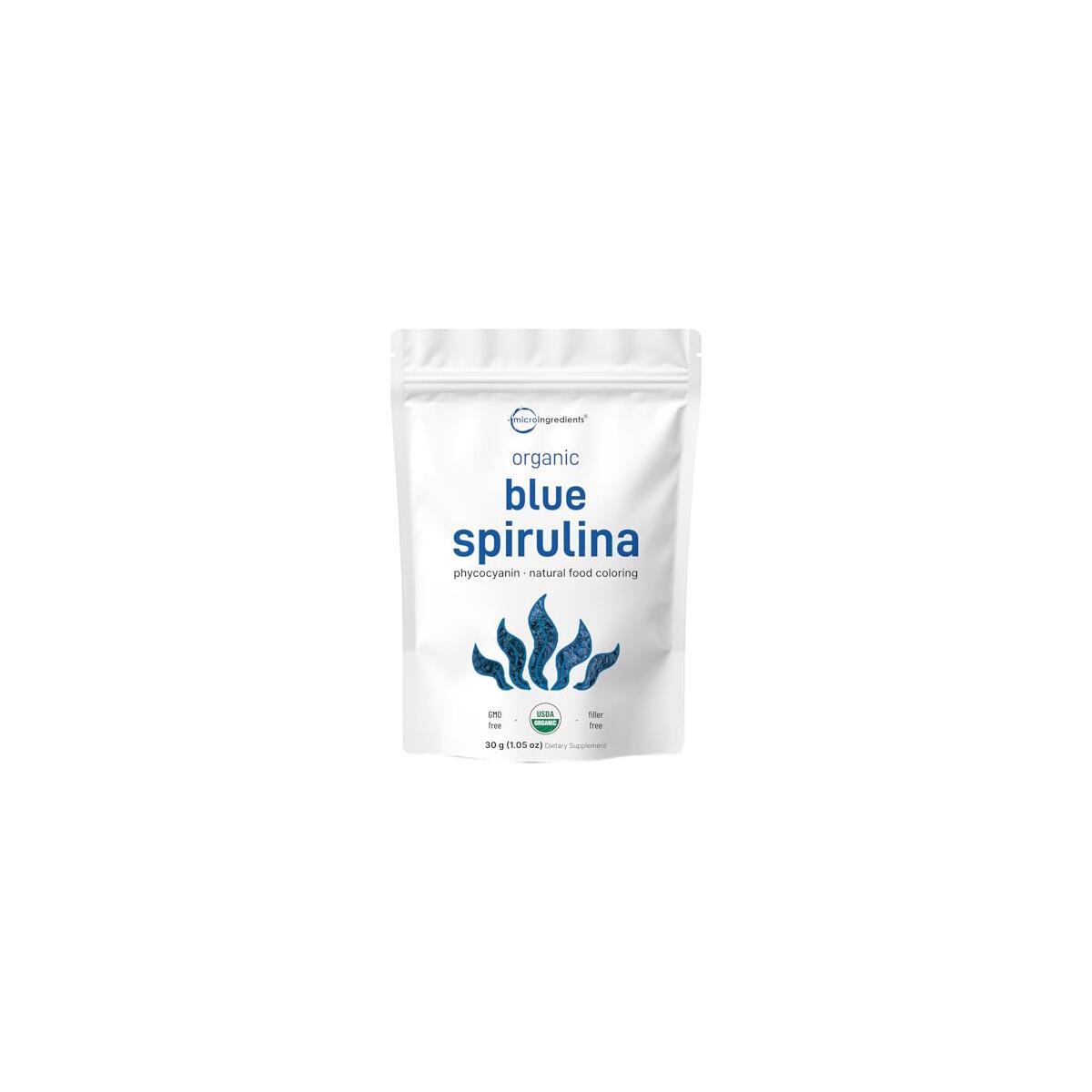 Organic Blue Spirulina Powder (Phycocyanin Extract), 30 Servings - No Fishy Smell, 100% Vegan Protein from Blue-Green Algae, Natural Luminous Food Coloring for Smoothies, Baking, Drinks & Cooking