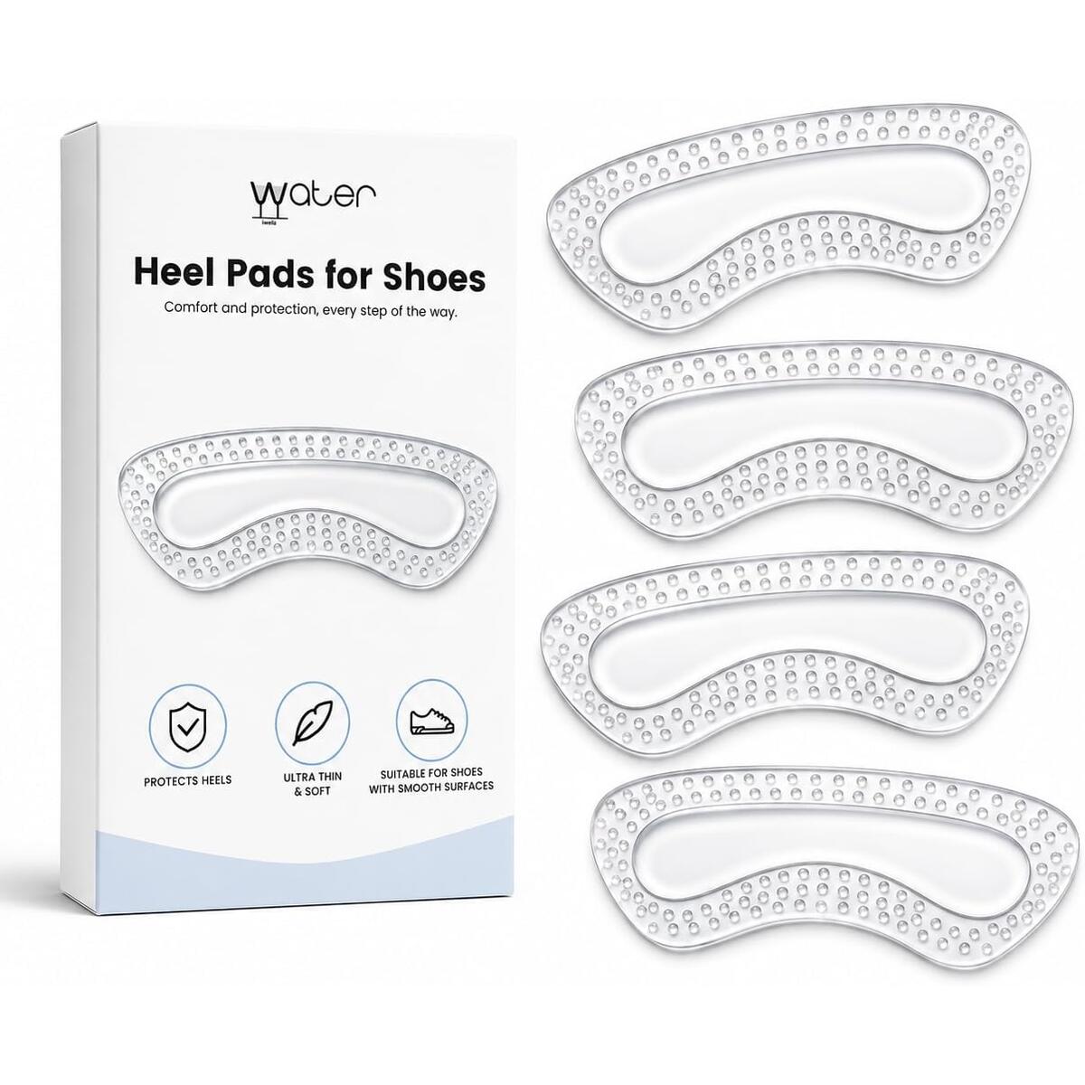 Stop Heel Slip & Blisters - Heel Grips Liner Cushions for Loose Shoes, Transparent Gel Self-Adhesive Heel Liners for Shoes Too Big Men Women, Shoe Filler to Improve Fit & Comfort, 2 Pairs (4 Pack)