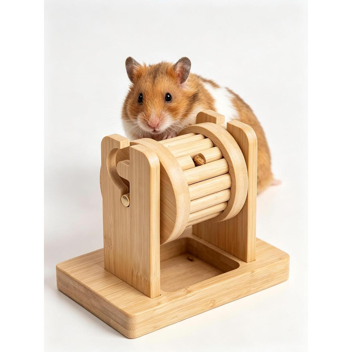 Natural Bamboo Hamster Roller Foraging Toy with Treat Dispenser
