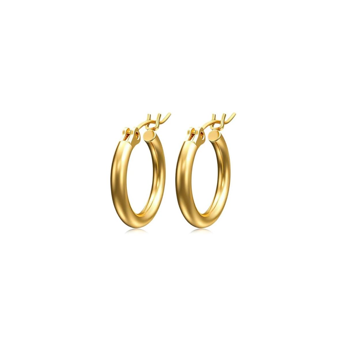 2mm Gold Earrings | Post Hoops Earrings For Women,Hollow Tube Hoops Earrings, Thick Gold Hoop Earrings, Hypoallergenic Lightweight Gold Hoop, Large Earrings 17/19//22/24MM