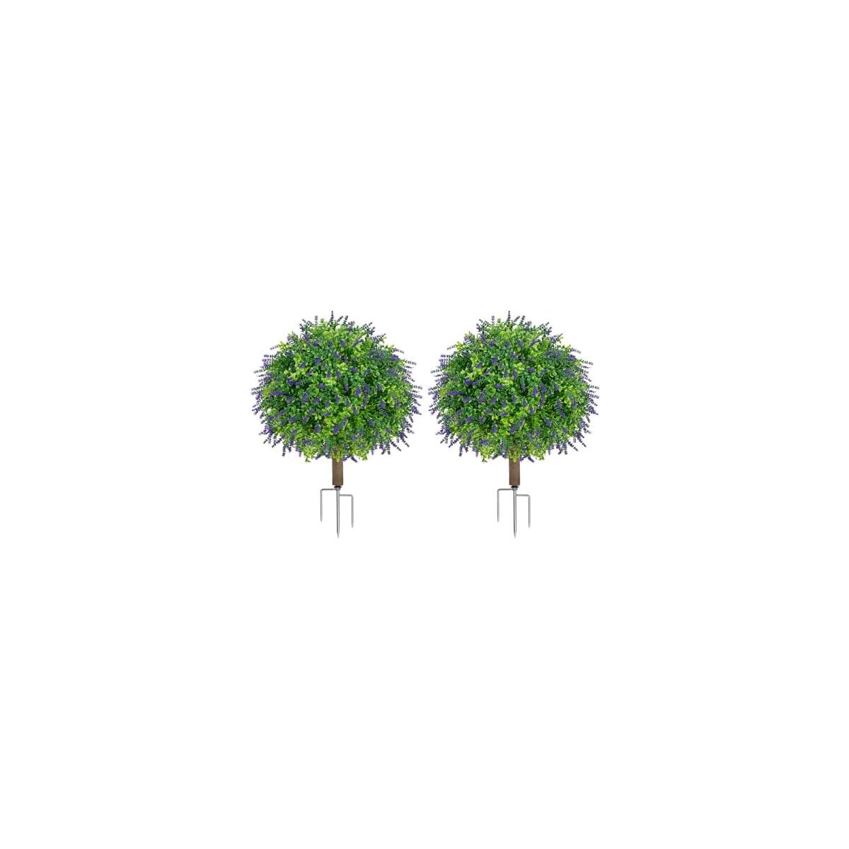 25.4"" Artificial Boxwood Topiary Ball Trees with Lavender