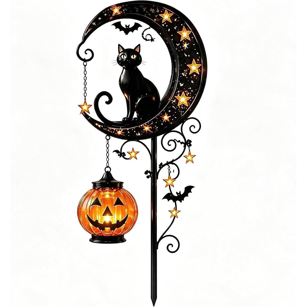 Solar Halloween Black Cat Moon Garden Stake Light Outdoor