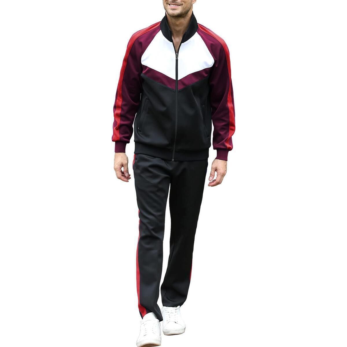 Jogging Sweatsuits for Men 2 Pieces Sets with Full Zip Tracksuits Athletic Uniform Suits Set Black Red XX-Large