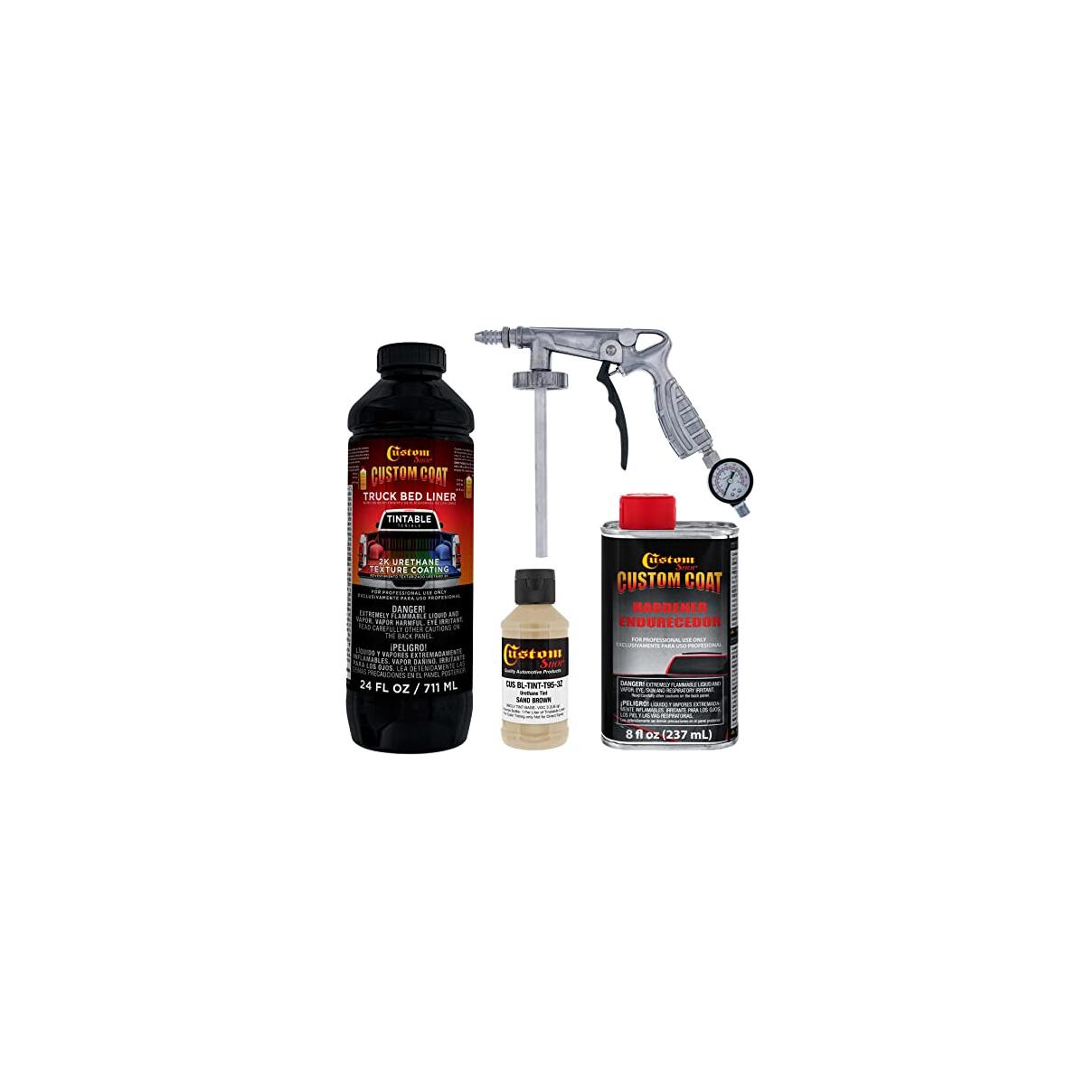 Custom Coat Federal Standard Color # 30277 Sand Brown T95 Urethane Spray-On Truck Bed Liner, 1 Quart Kit with Spray Gun and Regulator - Durable Textured Protective Coating - Easy Mix Car Auto