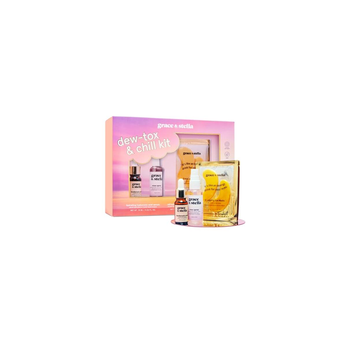 grace & stella Award-Winning Skin Care Set - Stocking Stuffers for Teen Girls, Christmas Gifts for Women - Travel Essentials with Gold Eye Masks, Hyaluronic Acid Serum & Rose Spray, Beauty Gift Set