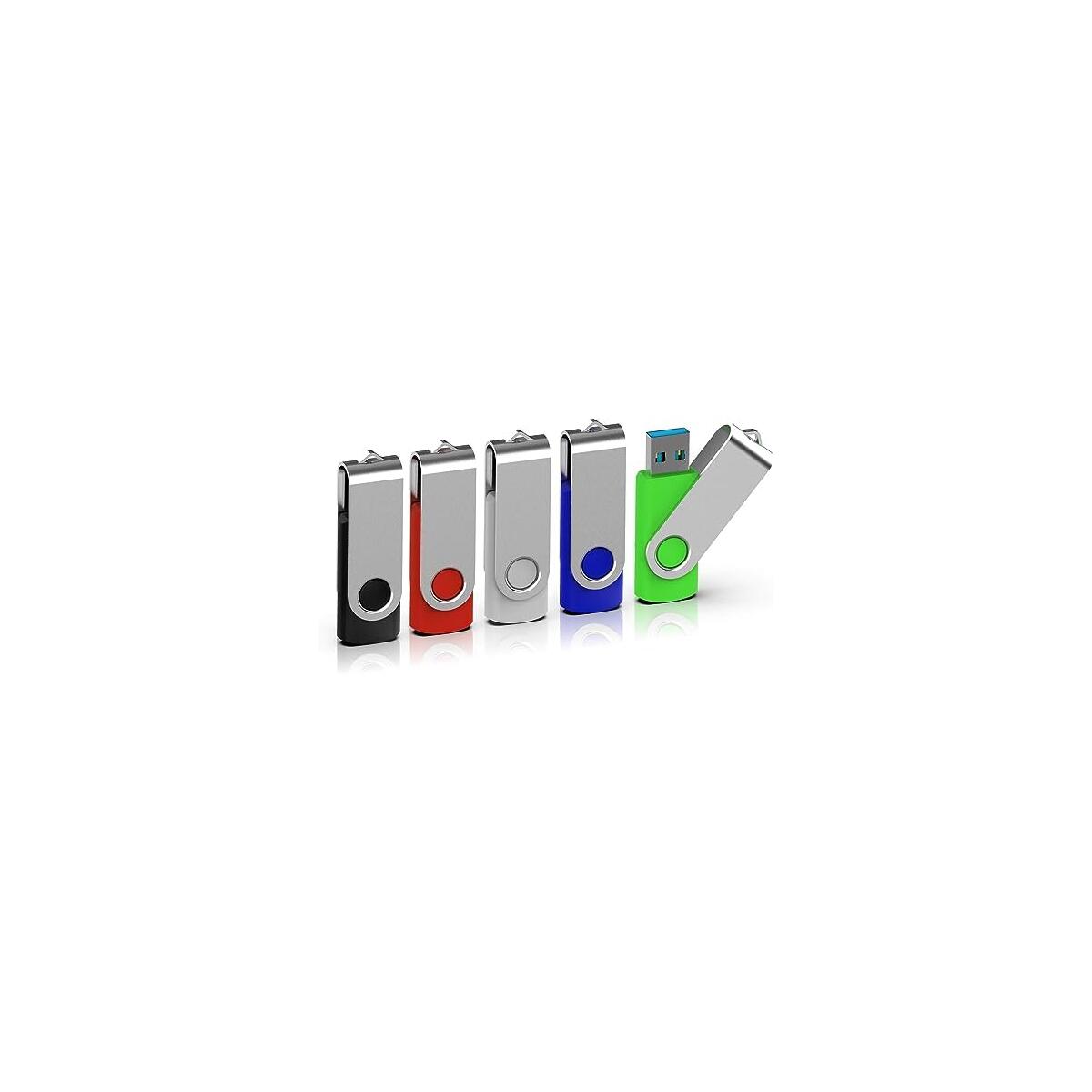 PRIME DAY DEAL! TOPESEL 5 Pack 64GB USB 3.0 Flash Drive Memory Stick Thumb Drives Swivel Pen Drive (5 Mixed Colors: Black Blue Green Red Silver)