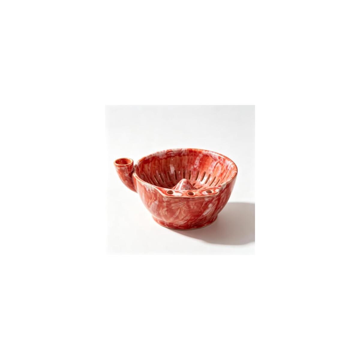 Ceramic Fruit Bowl Colander Strainer with Handle, Coral-Red