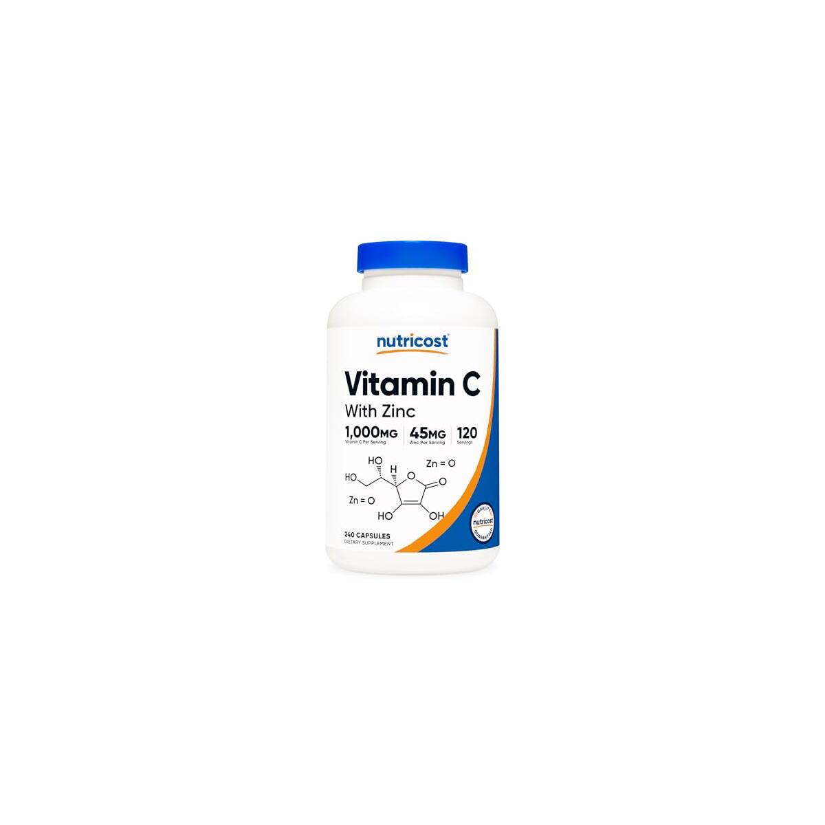 Nutricost Vitamin C with Zinc Capsules, 120 Servings - 1000mg, 45mg Zinc, Non-GMO, Gluten Free Vitamin C Supplement