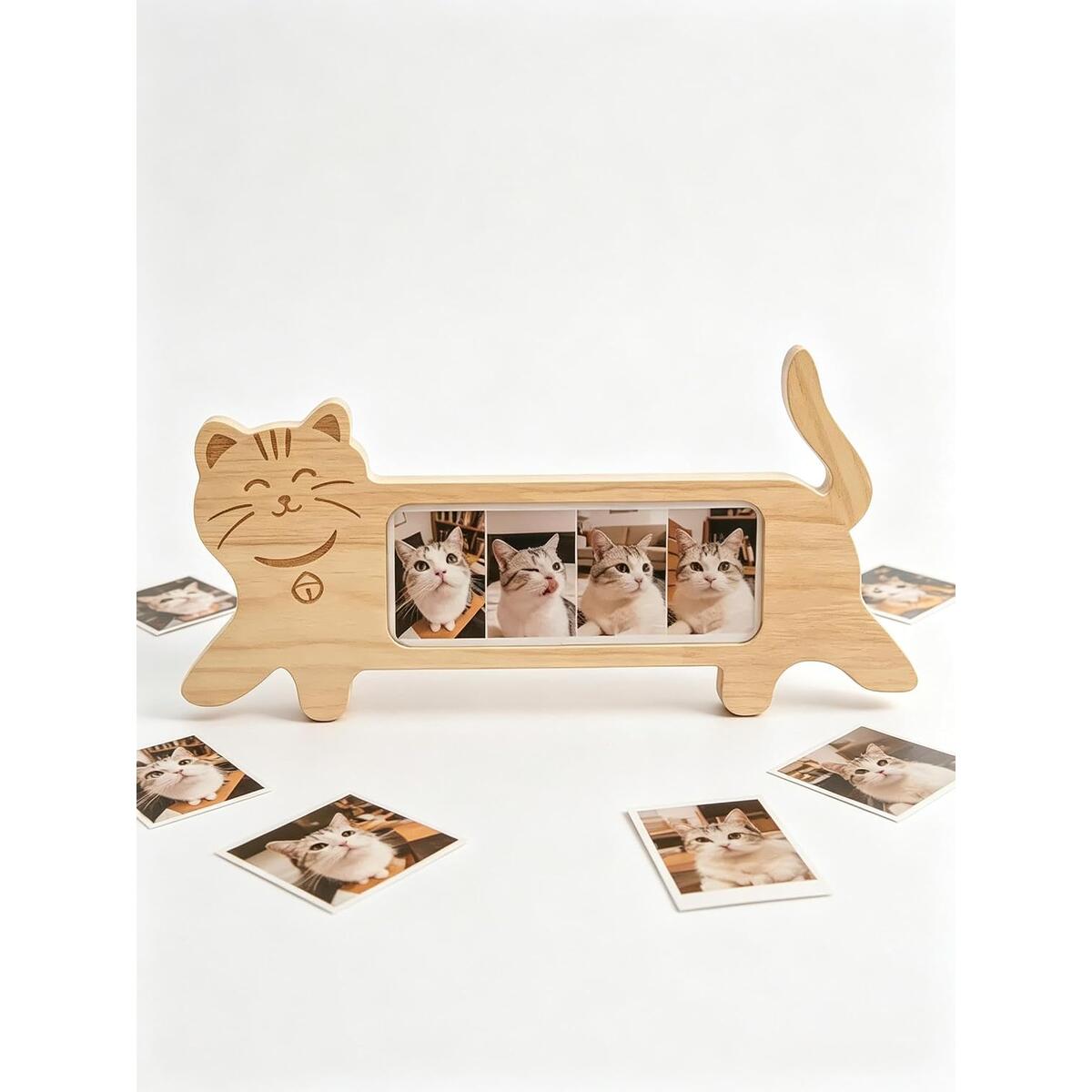 Cat-Shaped Wooden 4-Opening Collage Picture Frame