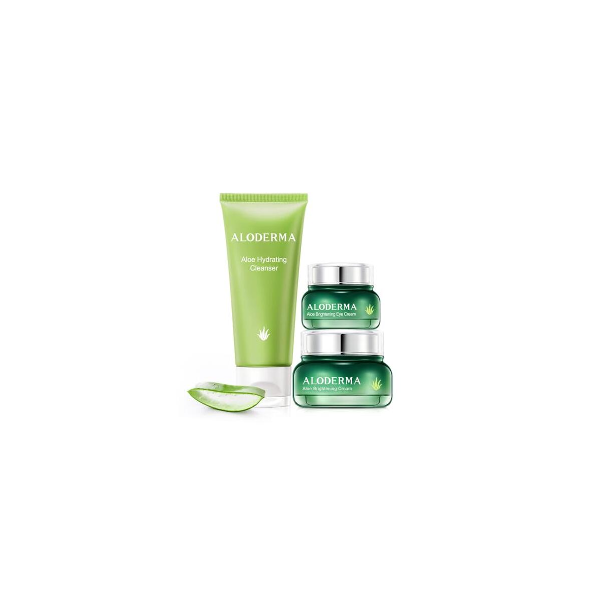 Aloderma Travel Size Brightening Set - 3 Pack - Cleanser, Face Cream, Eye Cream