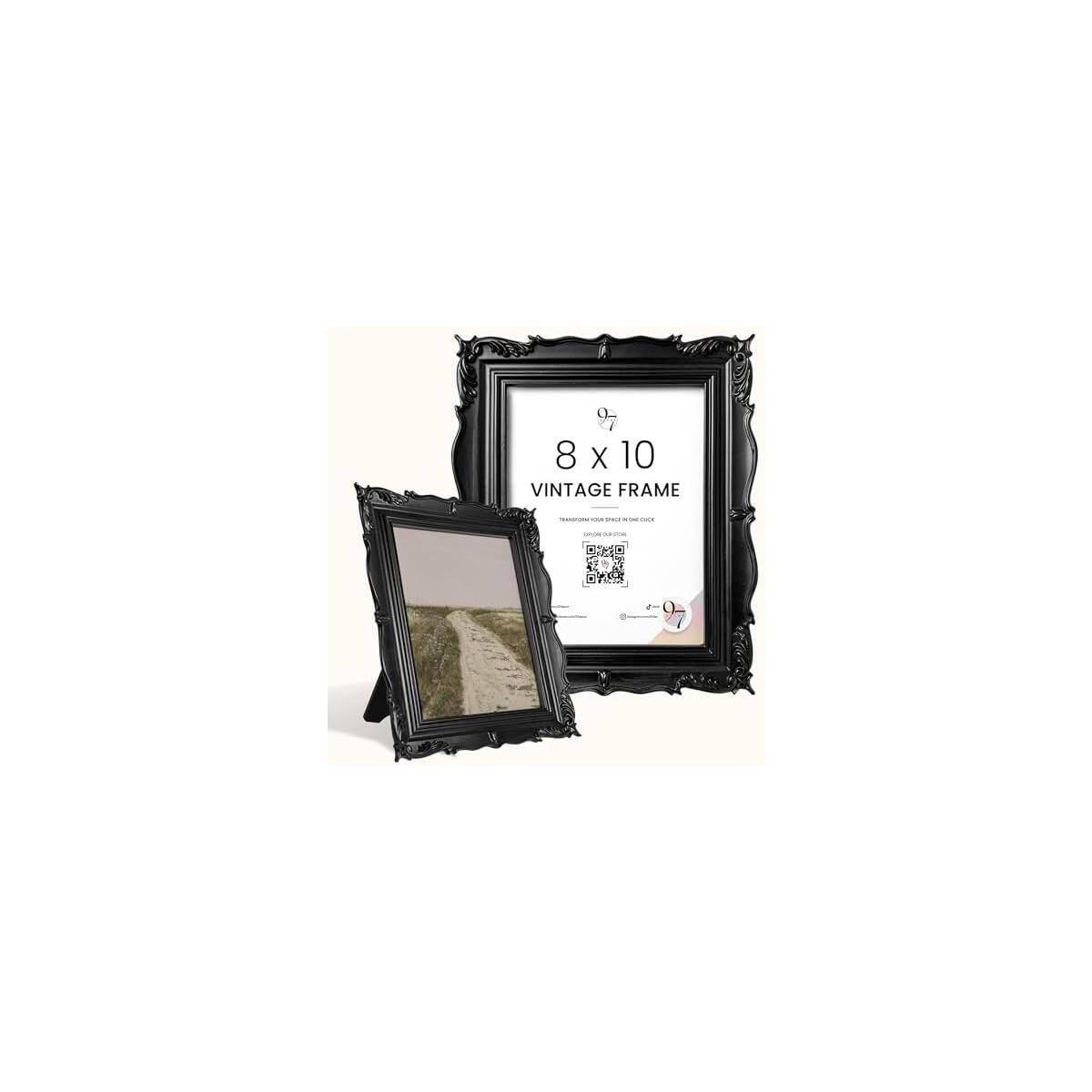 Gothic Picture Frame 8x10 - Vintage 8x10 Black Frame For Tabletop And Wall Hanging, Hand-crafted Resin Black Decorative Frames 8 x 10, Antique Gothic Home Decor