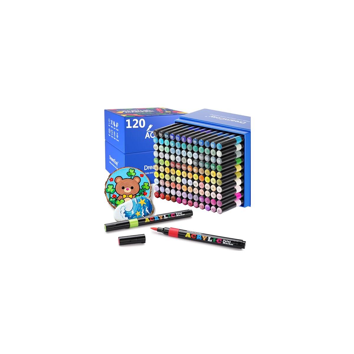 120 Colors Acrylic Markers Set,Brush Tip Acrylic Paint Pens for Painting on Rocks, Canvas, Ceramic, Wood, Glass - Perfect for Artists, Kids and Adults - DIY Crafts, Holiday Decorations & Art Supplies