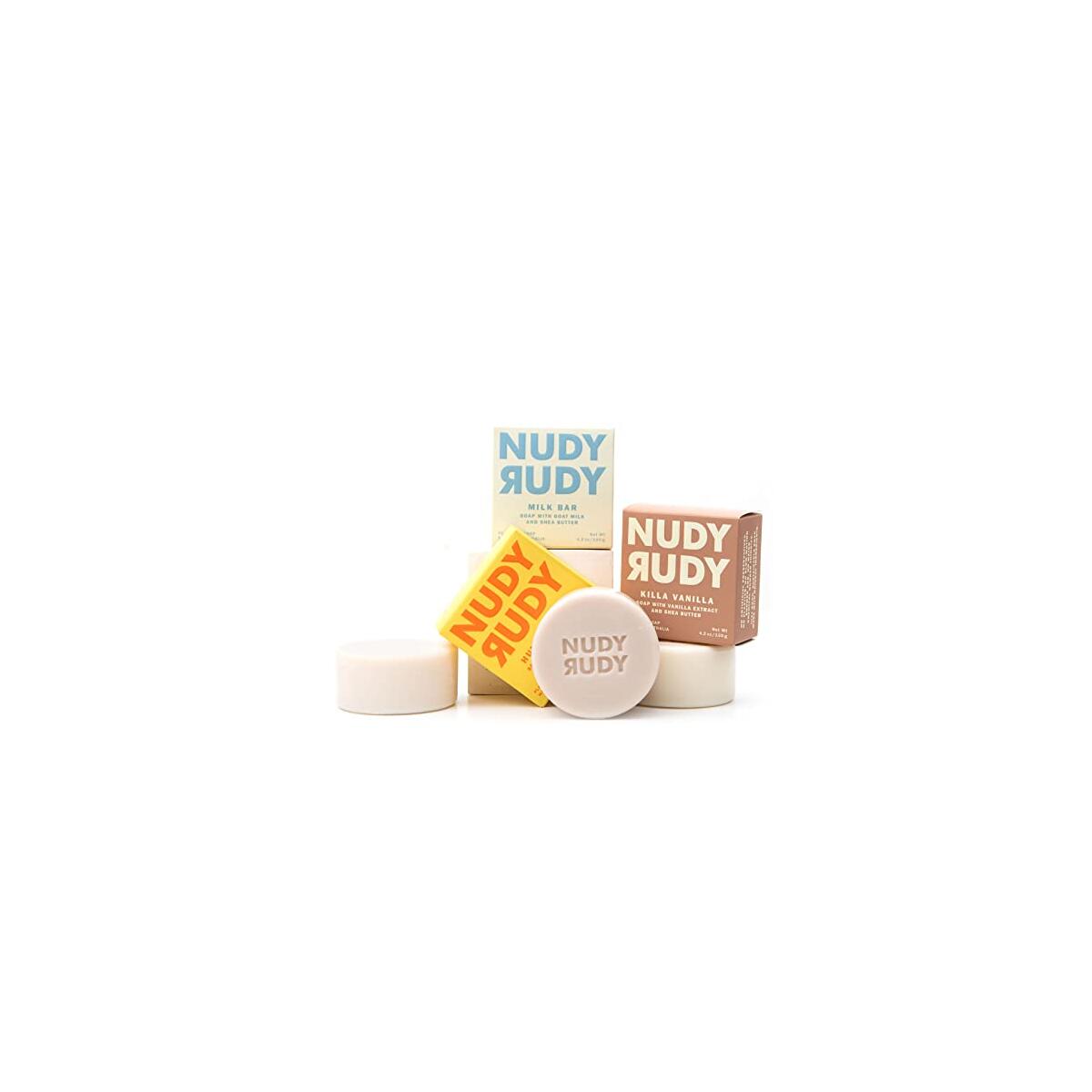 Nudy Rudy Milkshake Bundle Bar Soap Pucks, Includes Milk Bar, Hunny Bunny, Killa Vanilla, Made with Organic Shea Butter, Pure Plant Oils, Triple Milled Bars, All Skin Types, 4.2 oz Each - Pack of 3
