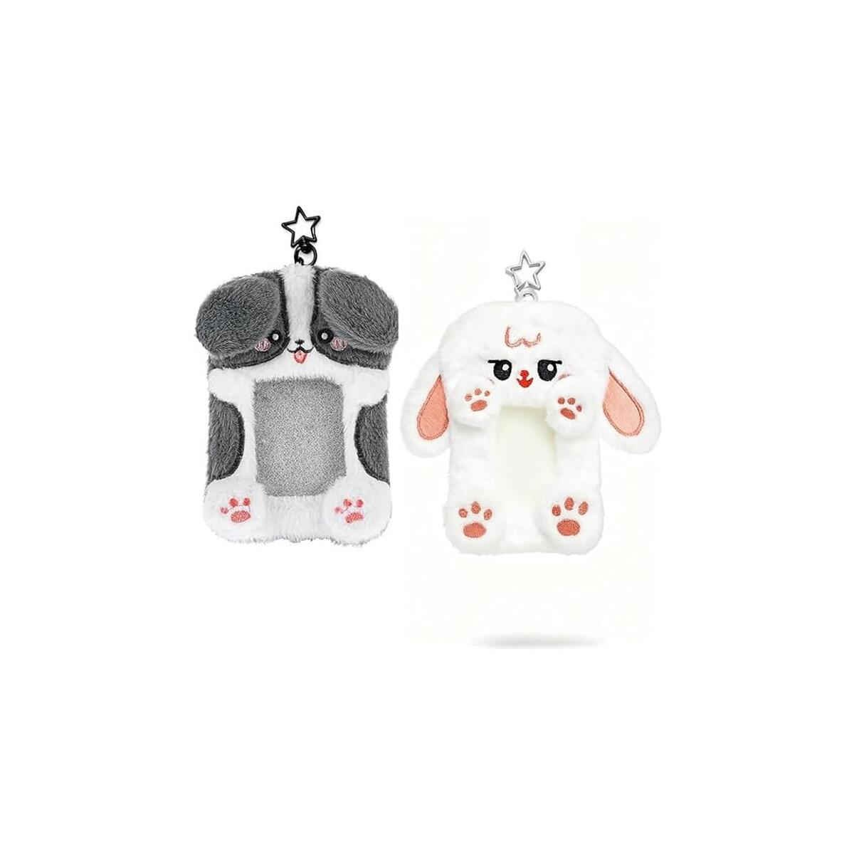 2 Pack 3 Inch Kpop Photocard Holder, Clear Scratch Resistant PVC Window, Soft Plush Animal Shape