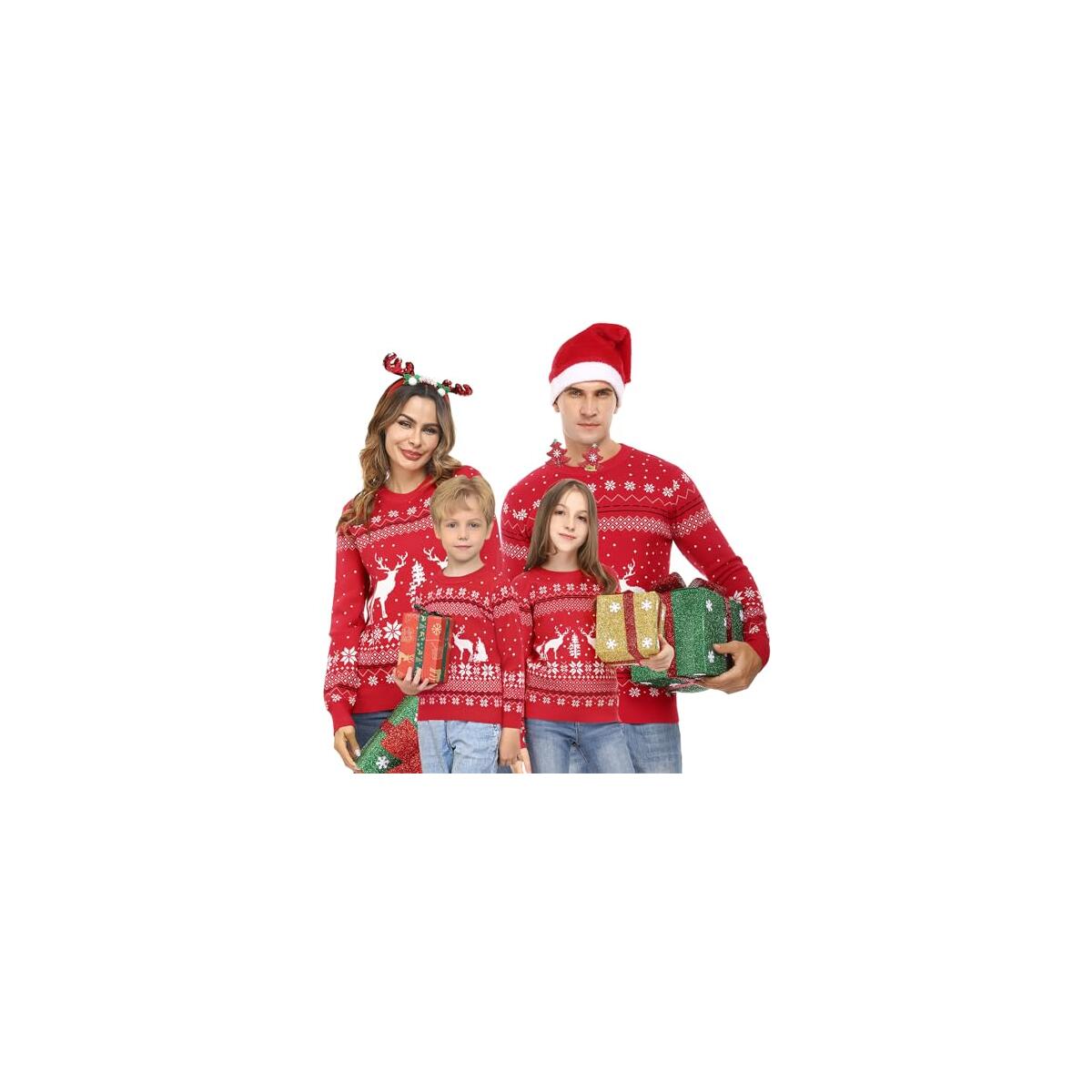 Aiboria Matching Family Ugly Christmas Reindeer Snowflakes Sweater Pullover for Women/Men/Boys/Girls