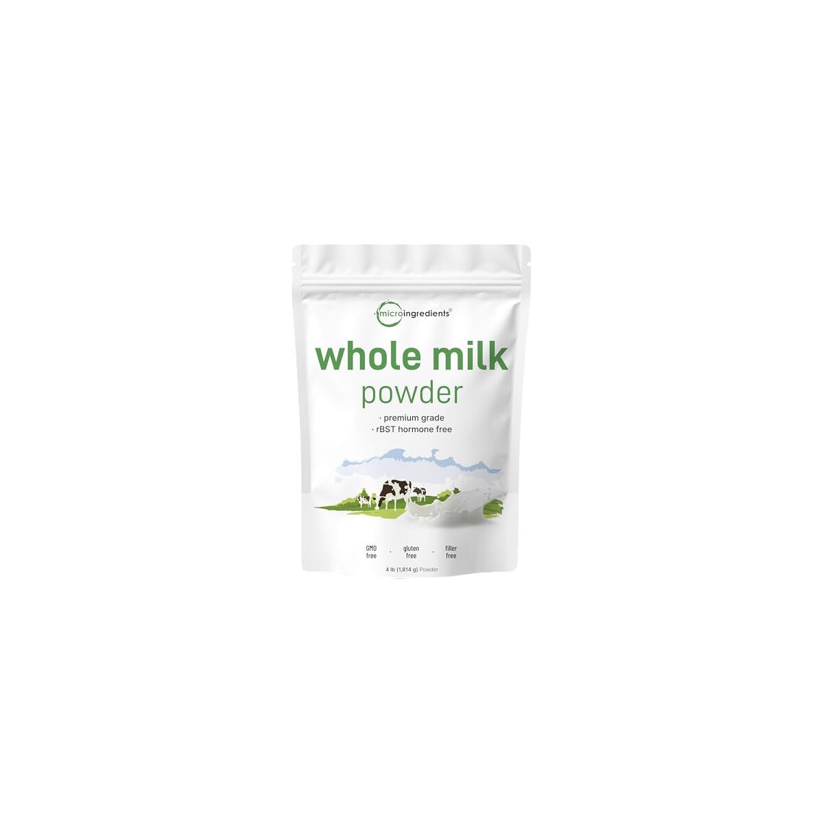 Micro Ingredients Whole Milk Powder, 4 lb | Pasture-Raised, rBST-Free | Pure & Rich in Protein | Ideal for Baking & Everyday Use | Non-GMO, Gluten-Free, Premium Grade