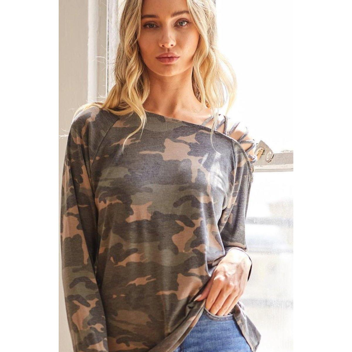 Camo Cross Shoulder Top Promo Codes - RebateKey