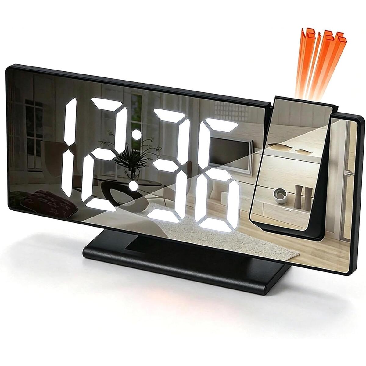 LED Mirror Projection Alarm Clock with Large Display