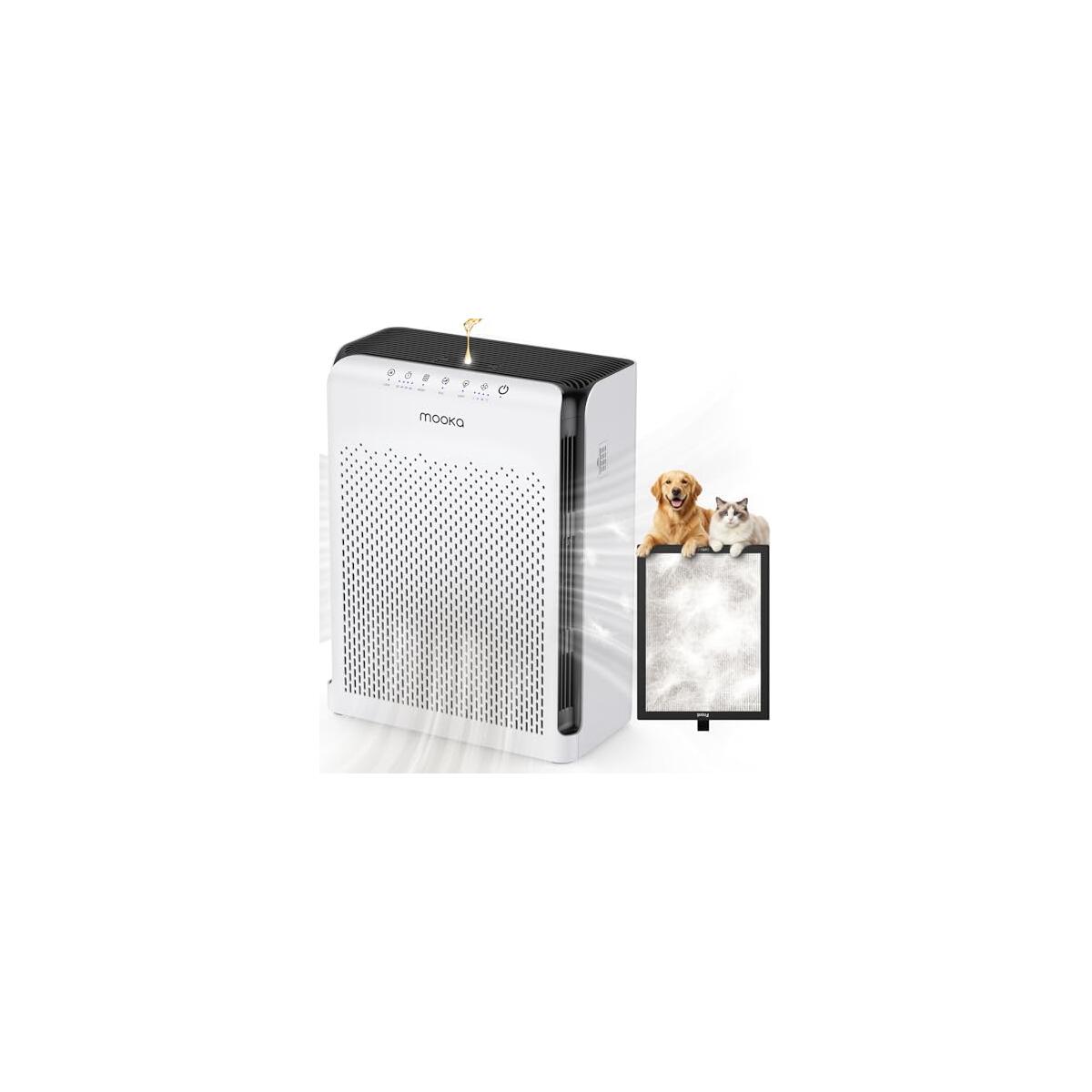 MOOKA Air Purifiers for Home Pets Large Room 2200ft&sup2; with ECO Mode, 20dB Ultra-Quiet HEPA Air Filter for Bedroom with Aromatherapy Nightlight, Air Cleaner for Pet Hair Dander Odor Dust Smoke, M200L