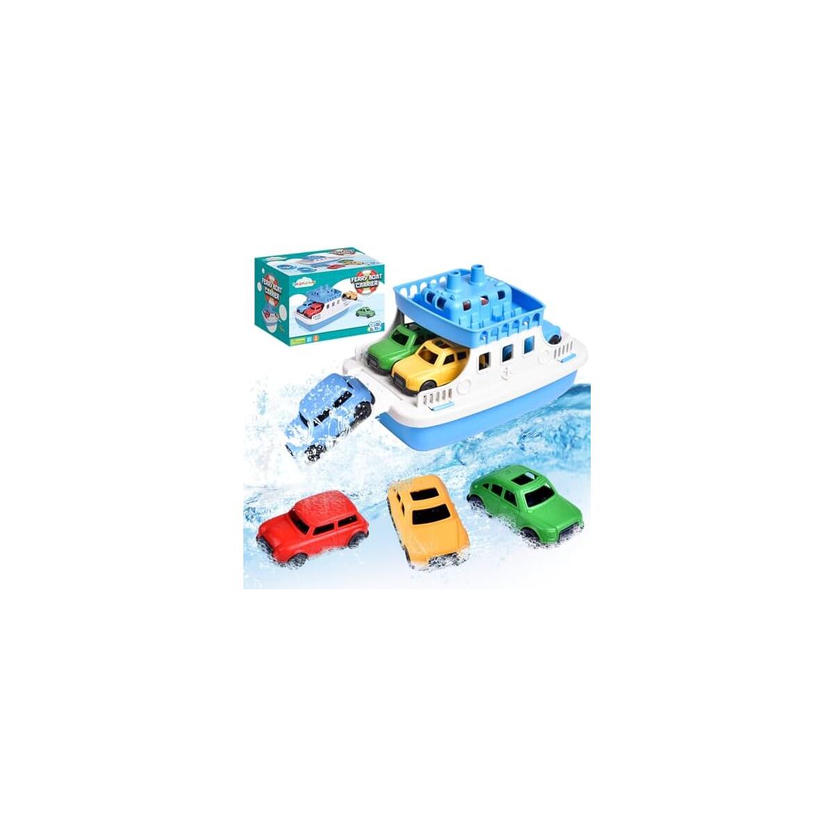 Toy Boat Bath Toys for Toddlers with 4 Mini Car Toys, Kids Water Toys Ferry Boat for Bathtub Bathroom Pool Beach Toys, Birthday Gifts