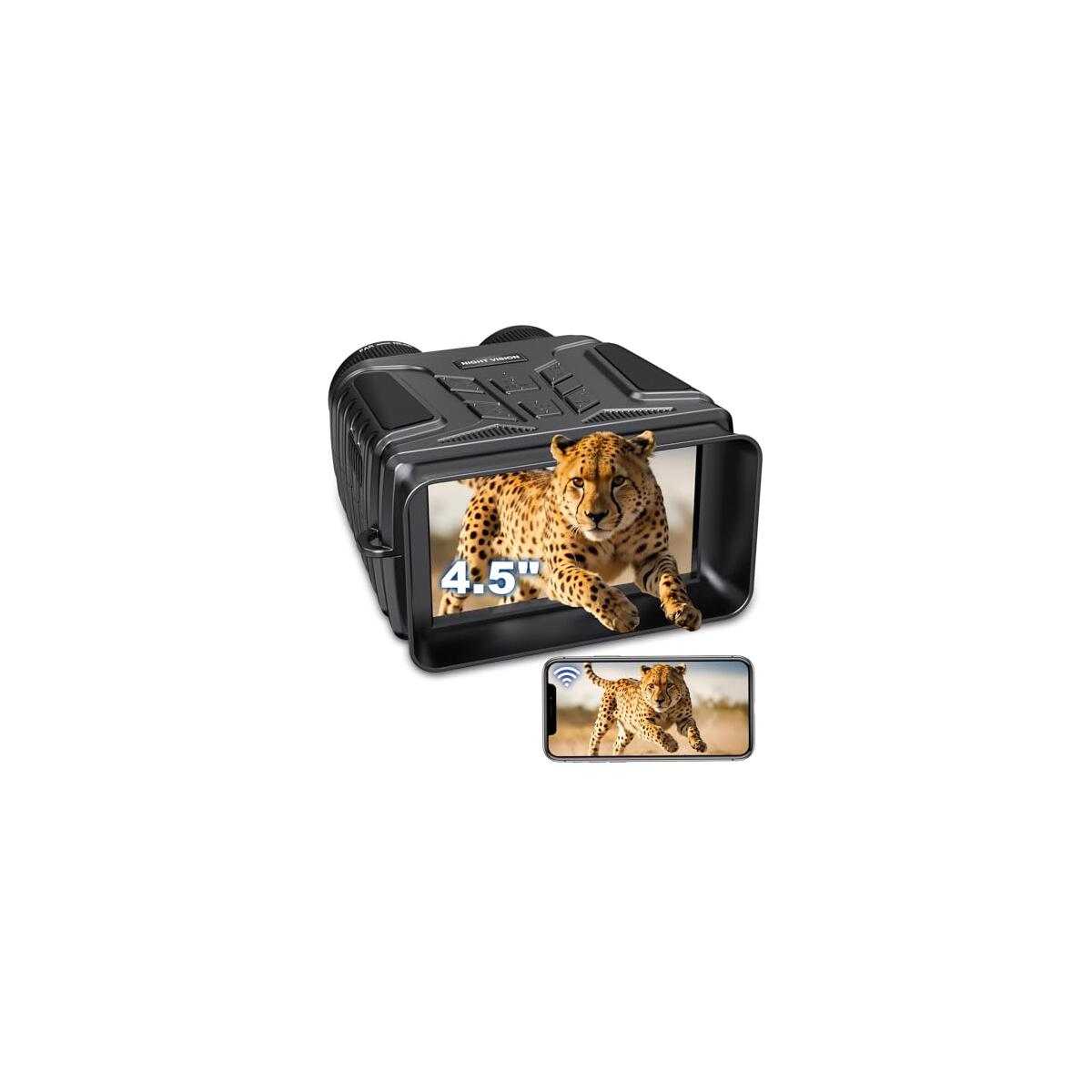 Bozily Night Vision Goggles, 4.5'' HD Screen 4K Night Vision Binoculars, 4000mAH Rechargeable 7 Levels Infrared Binoculars for Adults with 8X Digital Zoom/32GB TF Card for Camping Wild Explore