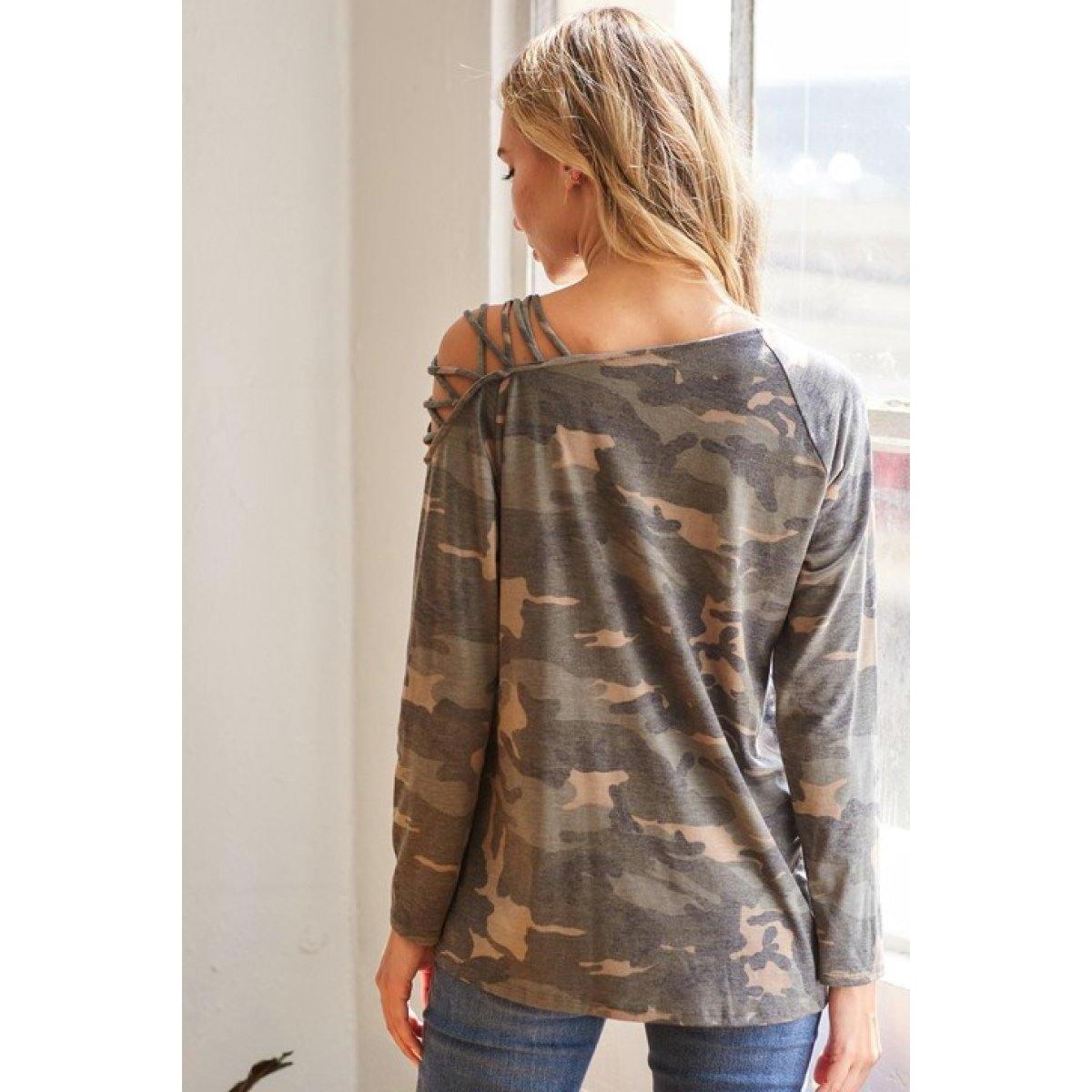 Camo Cross Shoulder Top Promo Codes - RebateKey