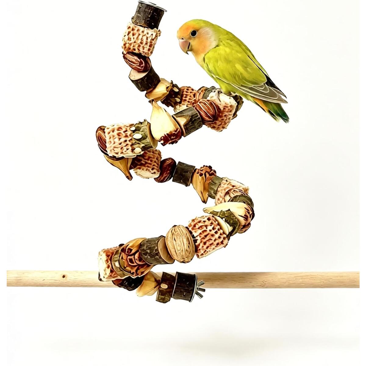 Natural Parrot Perch Chew Toy with Pinecone & Nuts