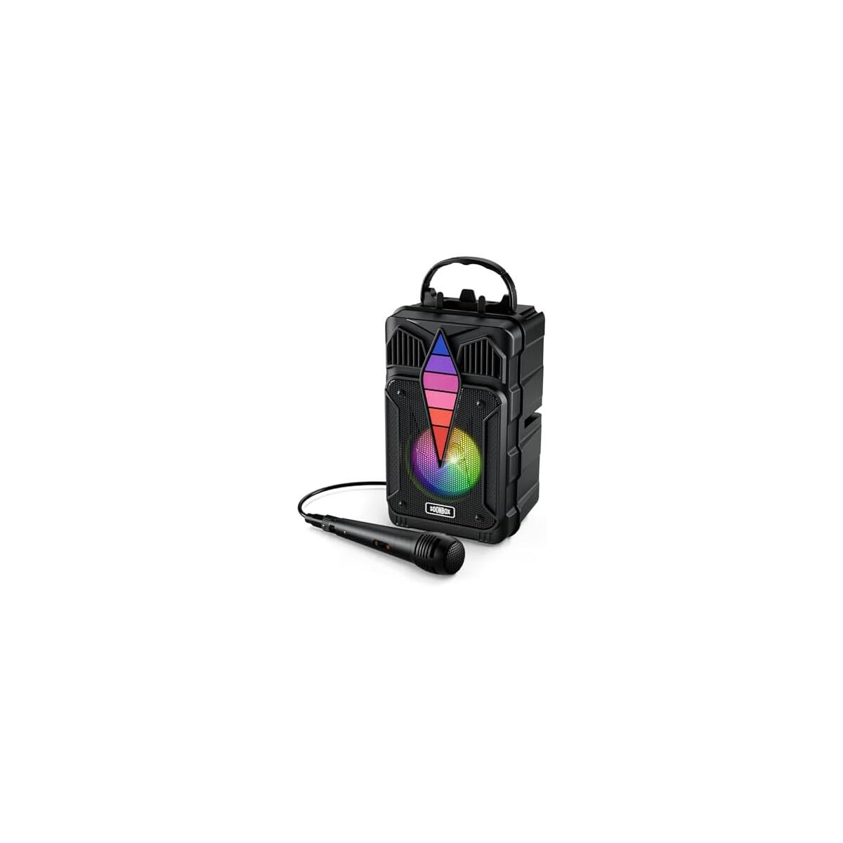 Dnil Portable Speaker with Voice Control, RGB Multi-Color Rhythm Light, Support TWS Pairing, Support USB/TF/FM/AUX Connection, Suitable for Home Party or Outdoor Use (Black)