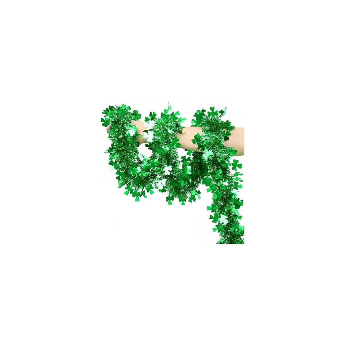 33ft St Patricks Day Garland Decor Green Shamrock Tinsel Garland,St Patricks Day Party Decorations for Indoor Outdoor Party Irish Decor Tinsel Garland(5Pcs 6.5 Ft Sets)