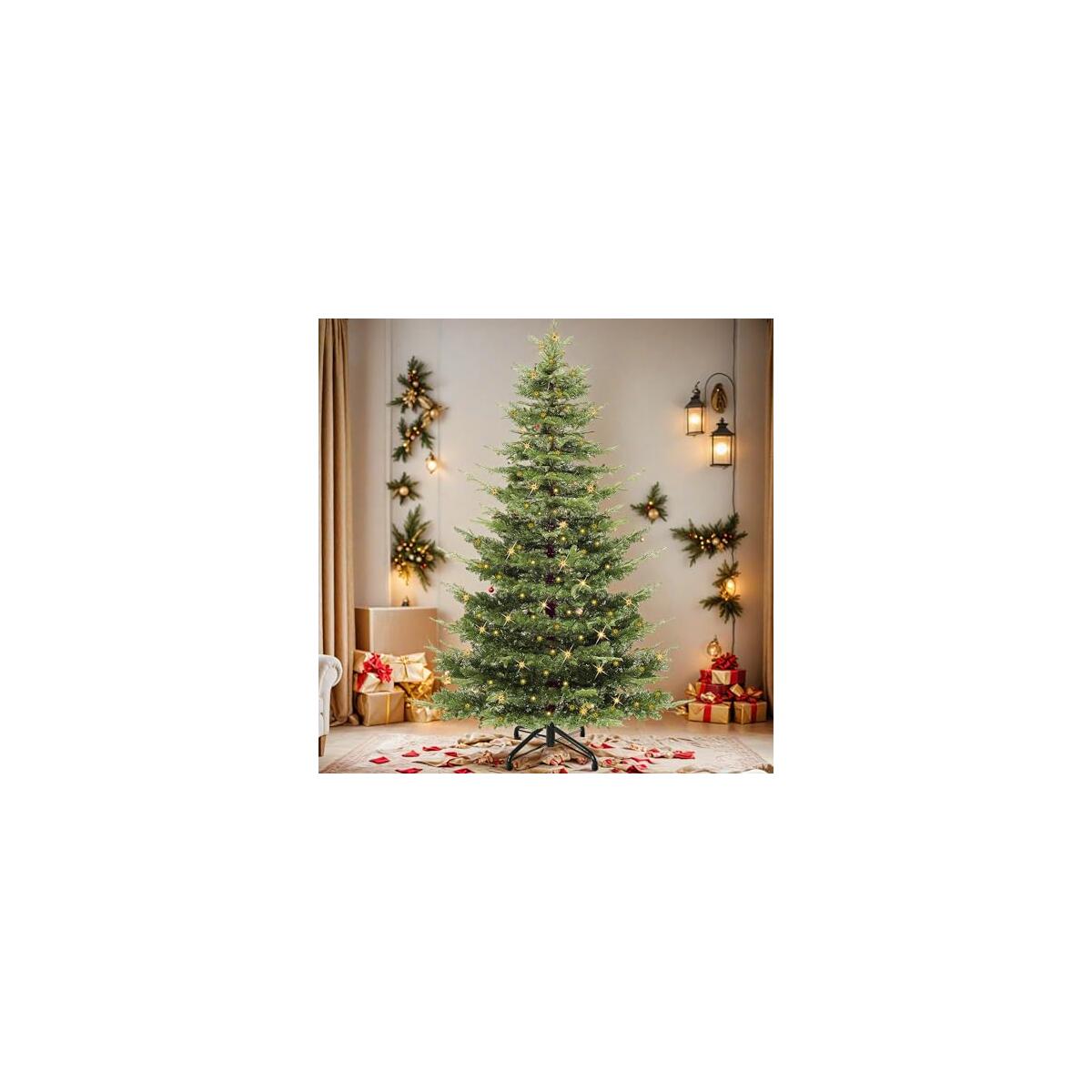 DWVO 6.5ft Aspen Fir Christmas Tree, Layered Artificial Christmas Tree with Crystal Embellishments, 900 Mixed PE & PVC Branch Tips, 500 Lights,Green with Remote Control
