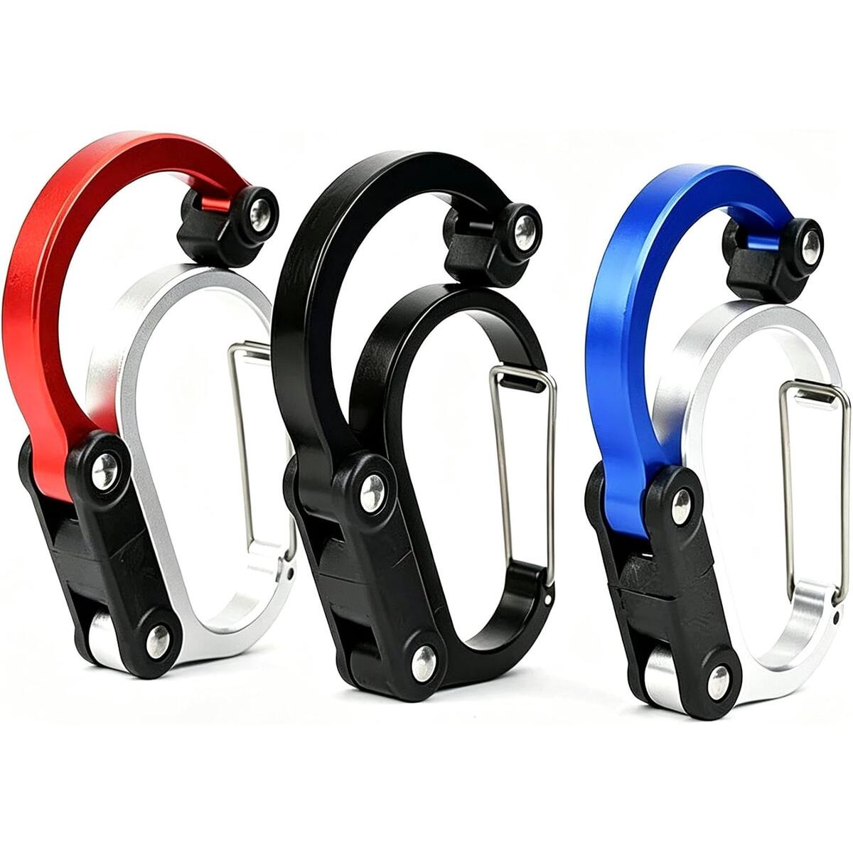 3-Pack Rotatable D-Shape Carabiner Clips, Aluminum Alloy