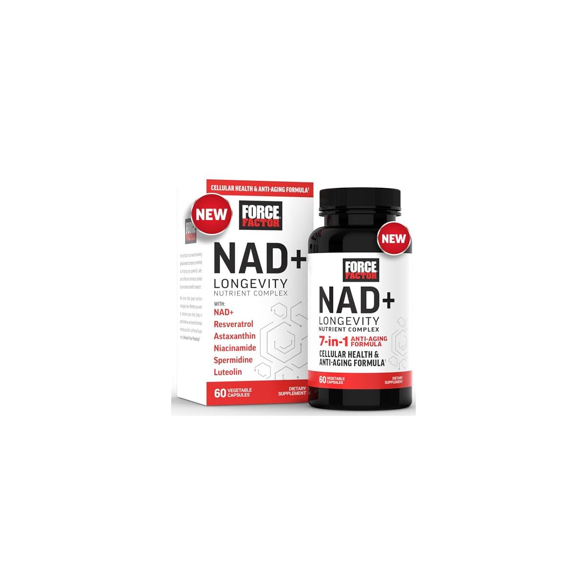 FORCE FACTOR NAD+ (NMN or Nicotinamide Riboside Alternative) with Resveratrol, Astaxanthin, Spermidine & Luteolin Complex, NAD to Support Cellular Health & Healthy Aging, 60 Capsules