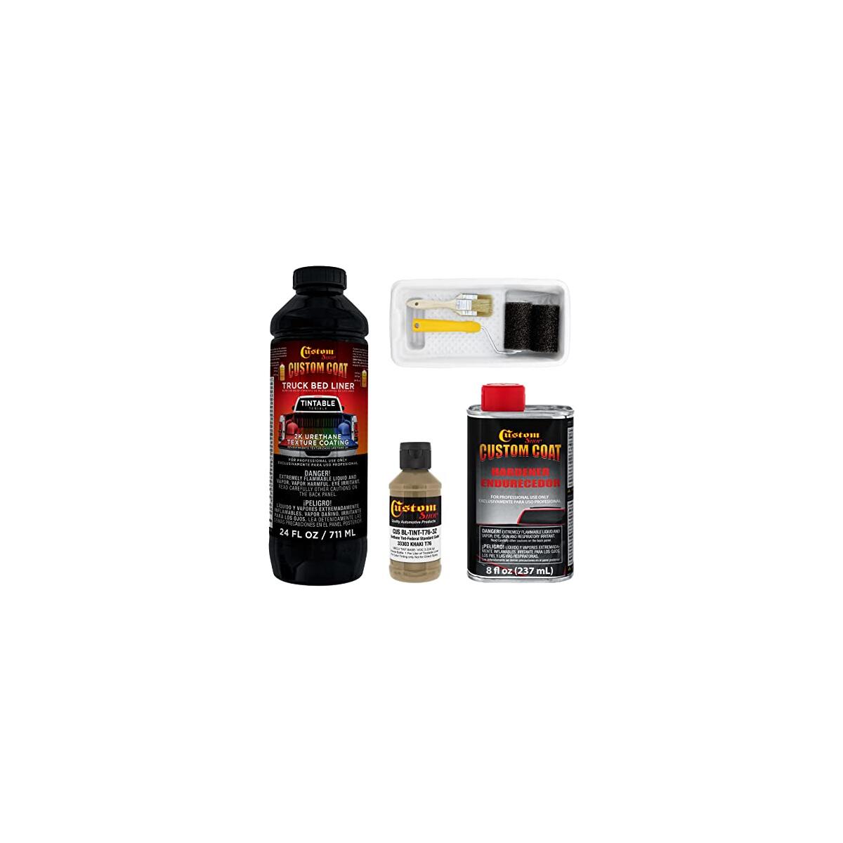 Custom Coat Federal Standard Color # 33303 Khaki T76 Urethane Roll-On, Brush-On or Spray-On Truck Bed Liner, 1 Quart Kit with Roller Applicator Kit - Textured Car Auto Protective Coating