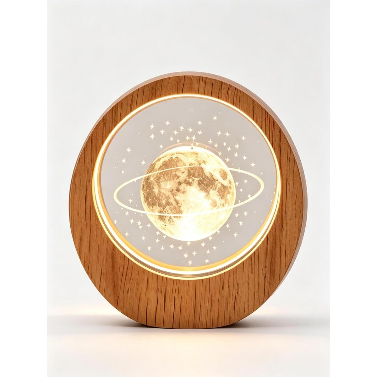 3D Crystal Night Light with Wooden Frame, USB Powered