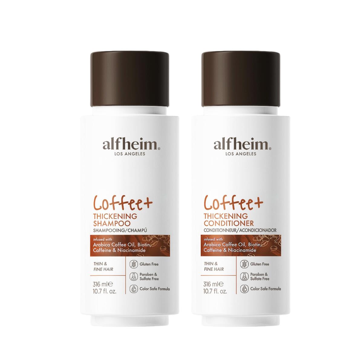 ALFHEIM Coffee+ Thickening Shampoo & Conditioner Set for Fine & Thinning Hair with Caffeine, Biotin & Arabica Coffee Oil – Strengthens, Nourishes & Boosts Volume – Sulfate-Free – 10.7 oz × 2