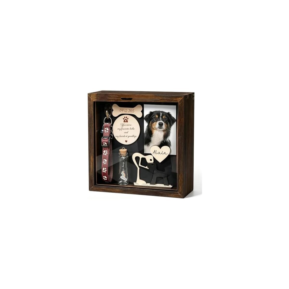 Pet Memorial Shadow Box Solid Wood Keepsake with Paw Print Kit