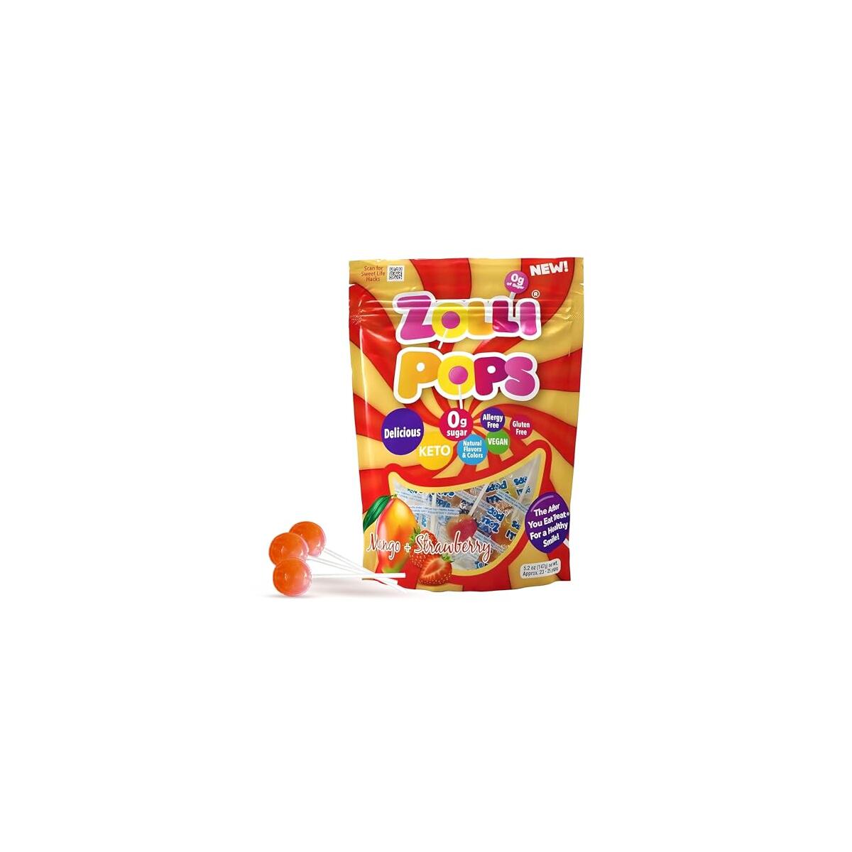 Zollipops Clean Teeth Pops Sugar Free Candy with Xylitol, Dye-Free Lollipops - Keto & Diabetic-Friendly, Dentist-Approved Treats for Kids (Mango & Strawberry, 5.2 oz)
