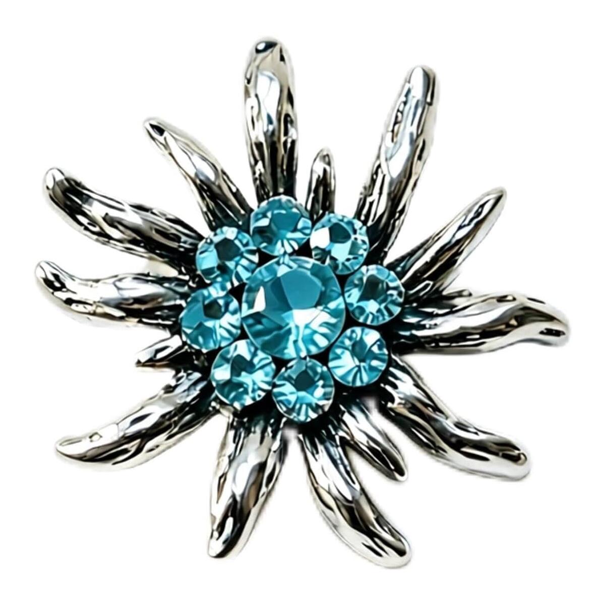Edelweiss Brooch Antique Silver Crystal Flower Lapel Pin