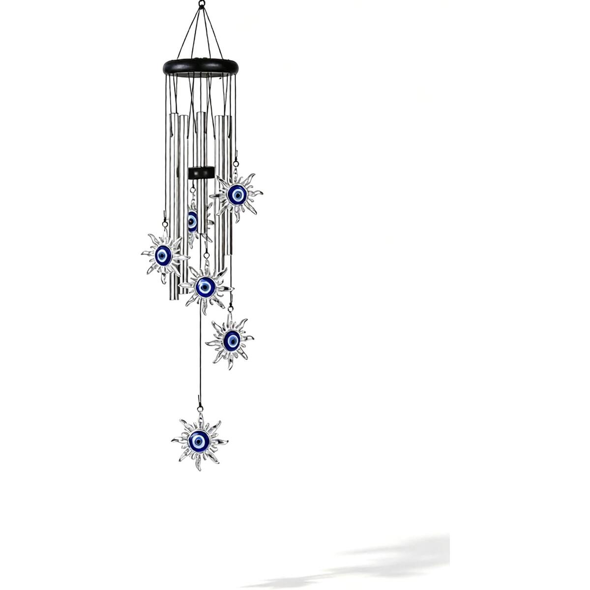 Evil Eye Wind Chimes with Sun Shape Charms, Metal Aluminum