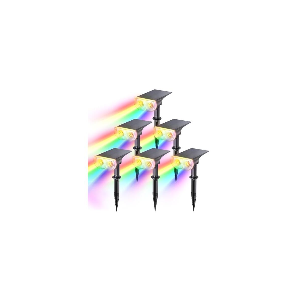 Linkind RGB Christmas Solar Lights Outdoor Waterproof IP67 StarRay Color Changing Spot Lights Outdoor for Yard Garden Pathway Holiday Christmas Decorations (Multicolor, 6 Pack)